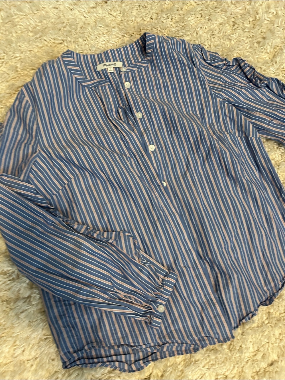 Madewell Blue and White Striped Casual Button-Down Shirt